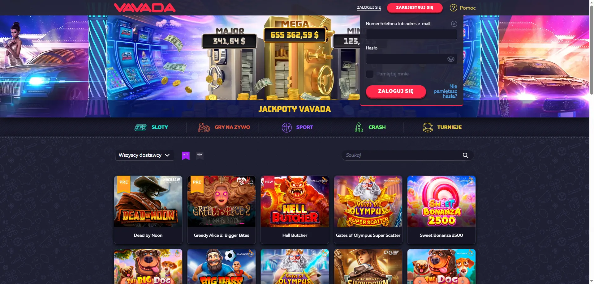 Vavada Casino logowanie – ekran dostępu do konta gracza
